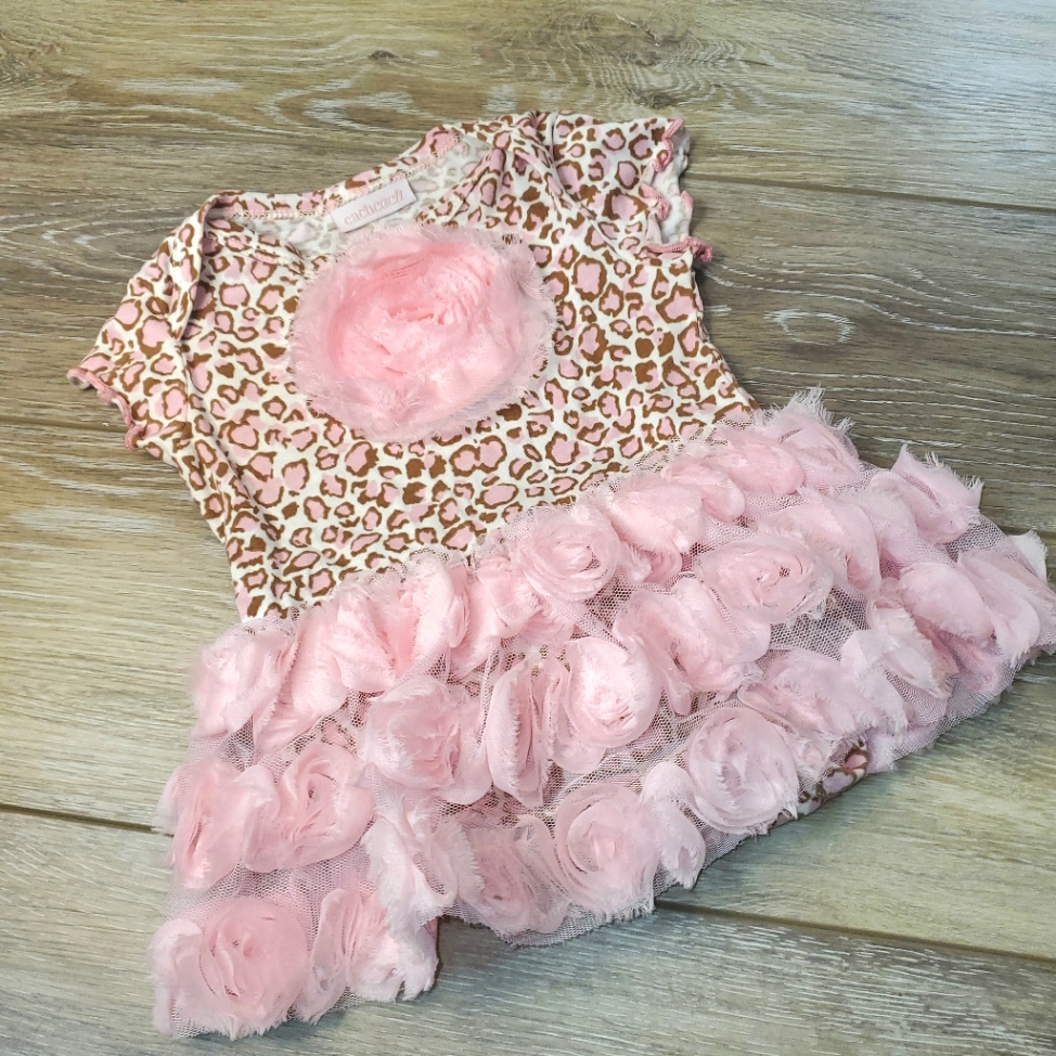 Baby Girl's Cachcach Pink Leopard Print Short Sleeve Dress/Floral Tutu Size 3 Mo